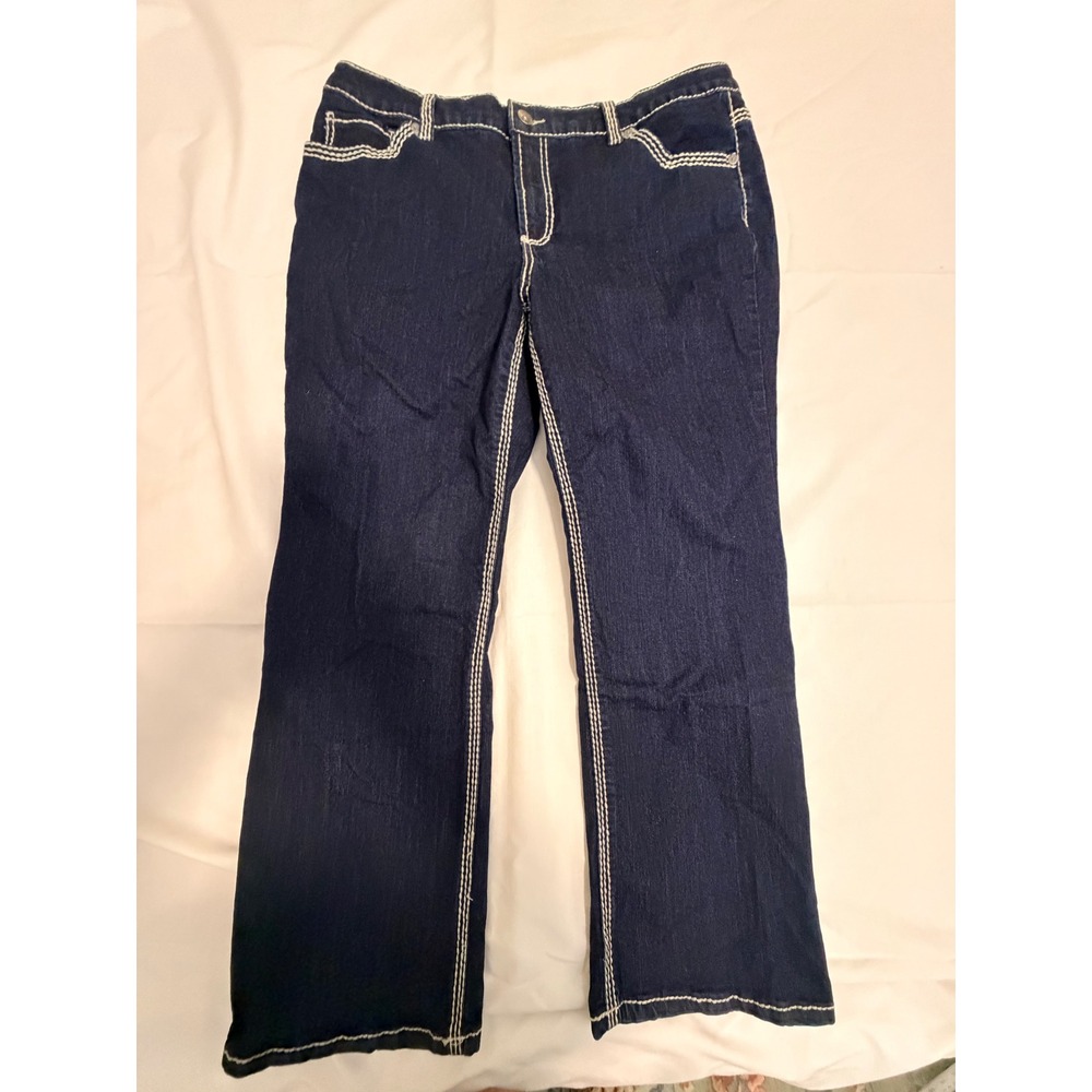 Nine West Jeans Date Night Fit Bootcut Dark Wash Contrast Stitch Denim 18/34W
